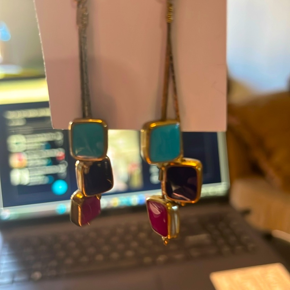 Vintage Multicolor Chain and enamel Dangling Earrings